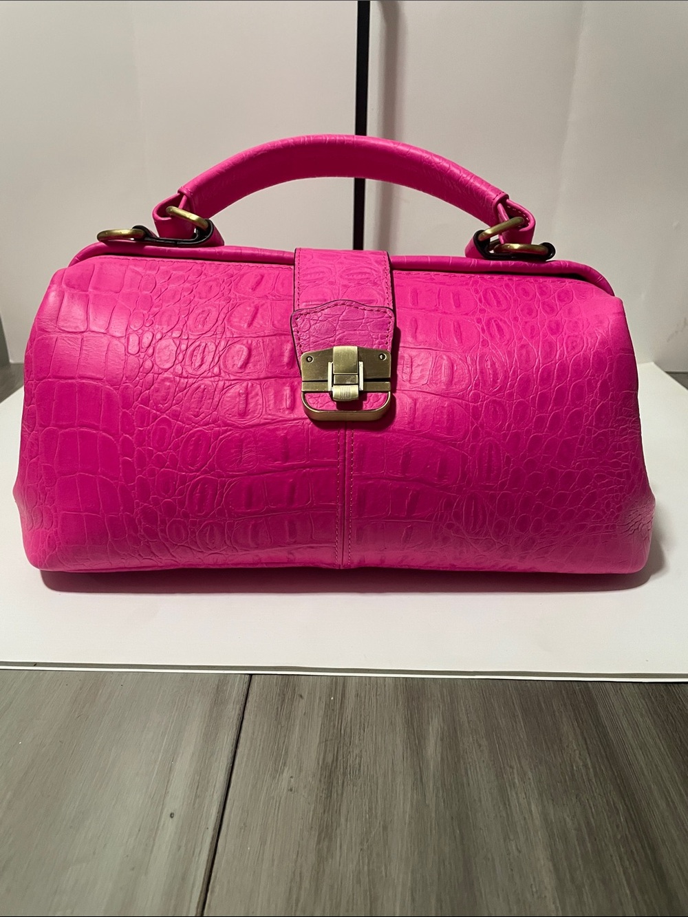 American leather Hot Pink Croc-Embossed Top-Handle Bag